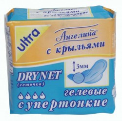 Прокладки женские, Ангелина №8 драйнет гелевые супертонкие с крылышками